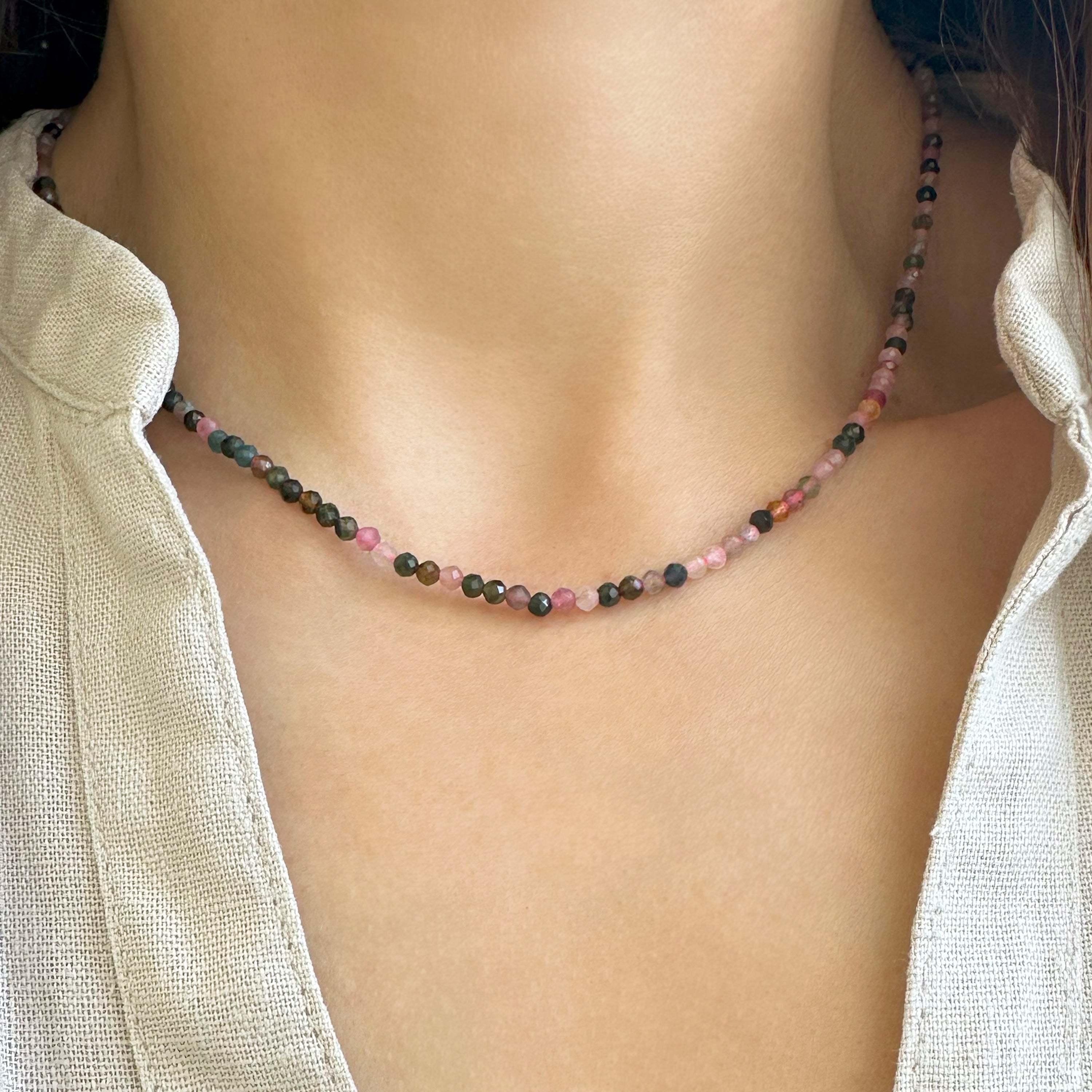 Raw Tourmaline Necklace Seed bead necklace