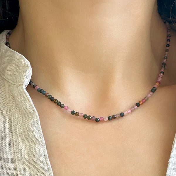 Raw Tourmaline Necklace Seed bead necklace