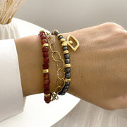 Triple bracelet with carnelian, Hematite and chain