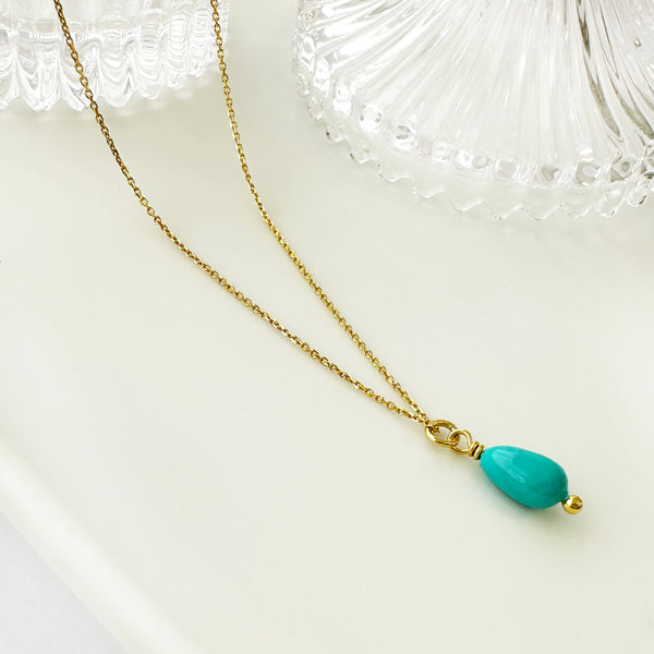 Turquoise Drop gem necklace - silver 925