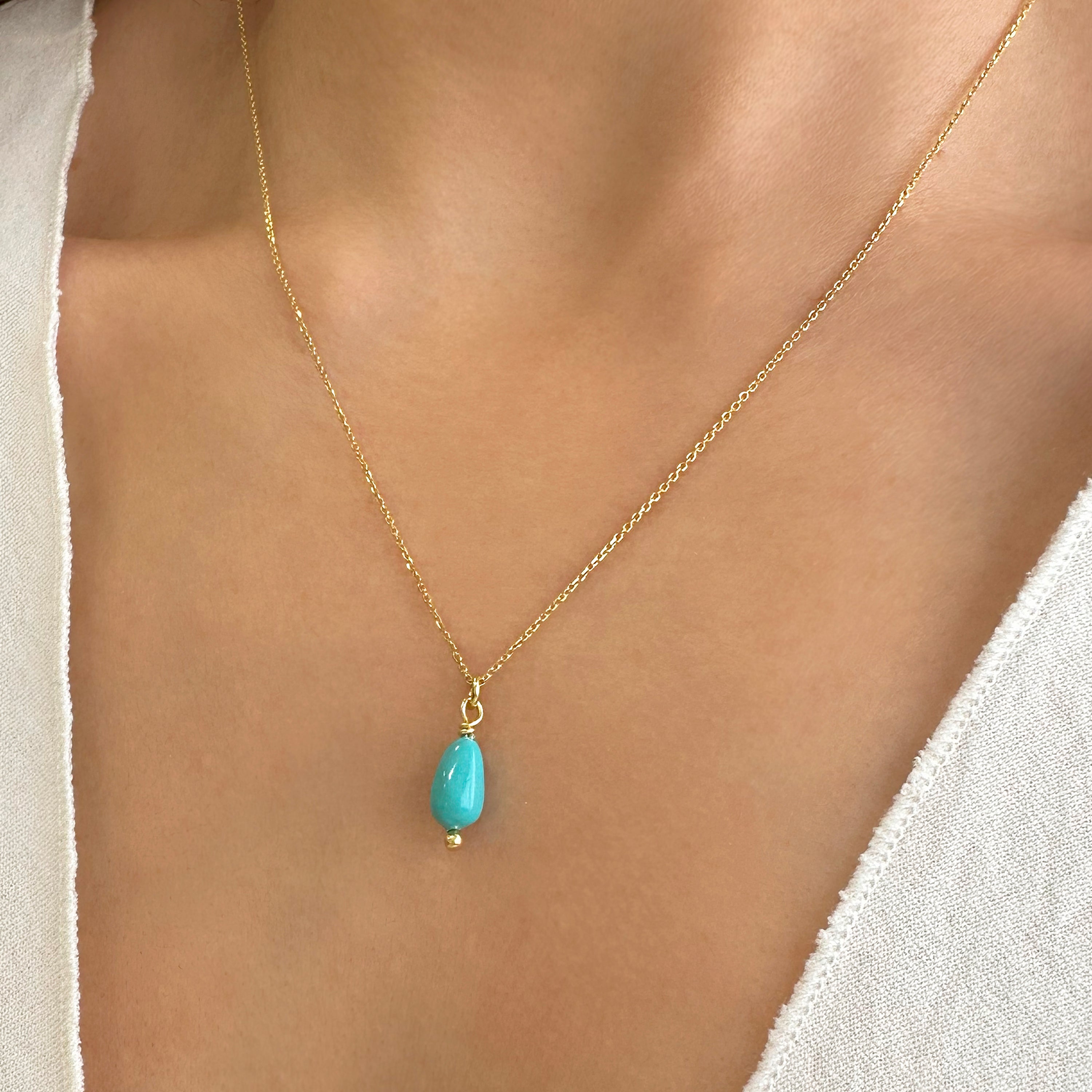 Turquoise Drop gem necklace - silver 925