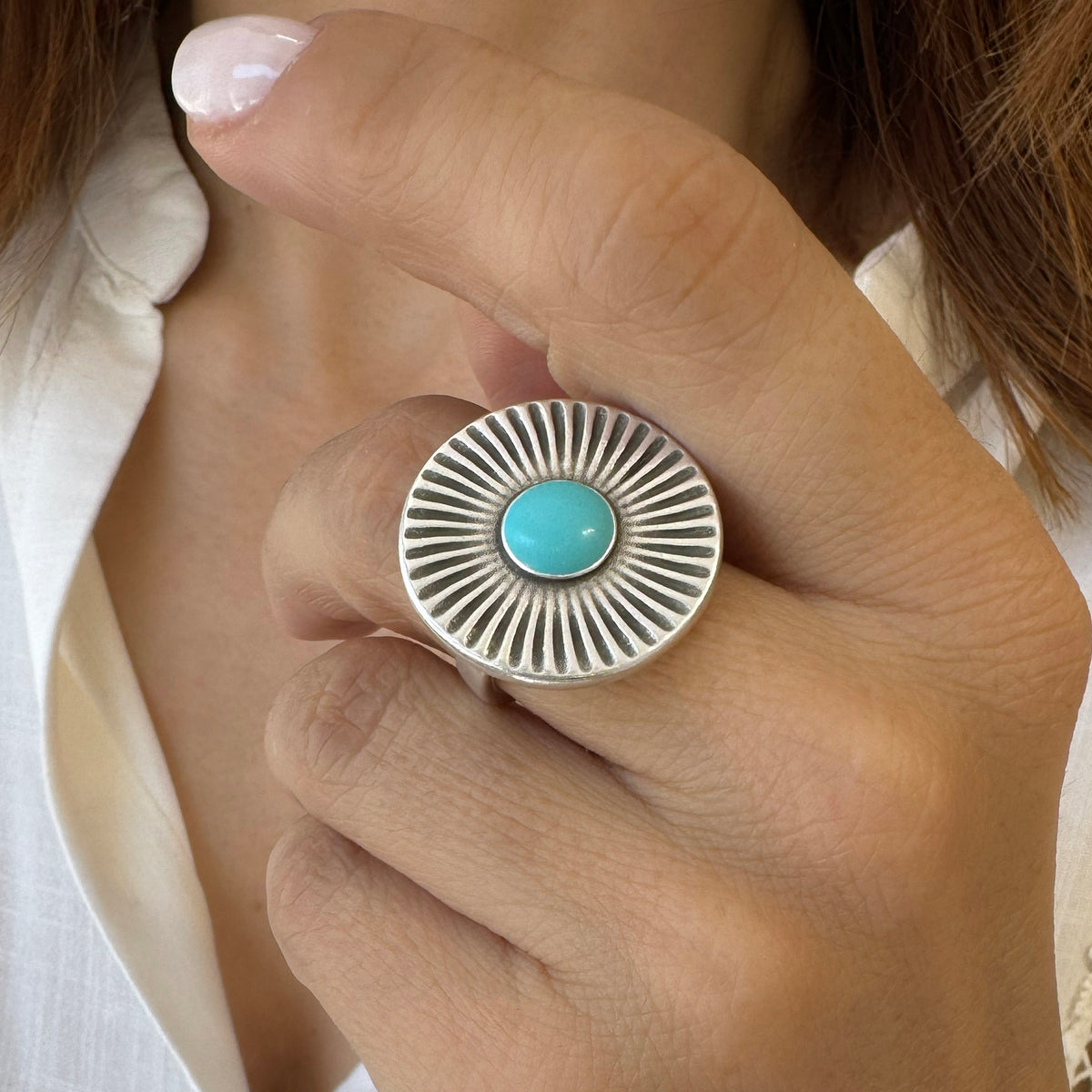 Chunky Turquoise Sunburst Ring