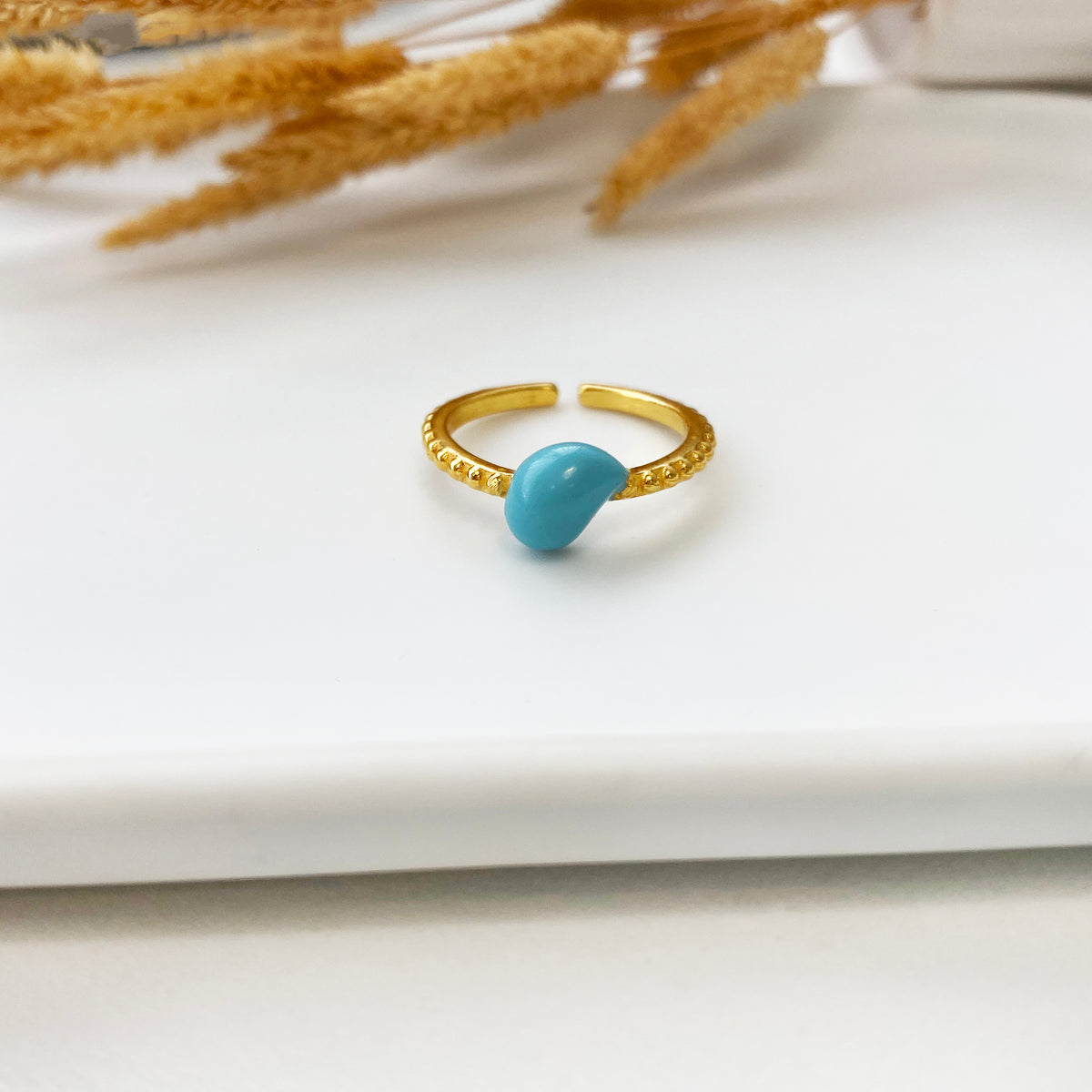 Light Blue drop ring, Adjustable, Silver 925