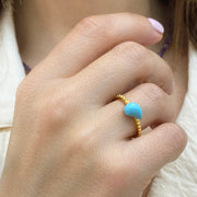 Light Blue drop ring, Adjustable, Silver 925