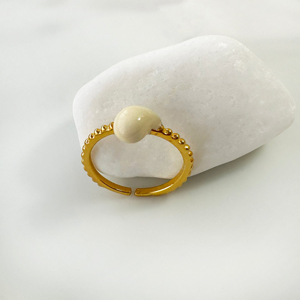 Tiny white drop ring, Adjustable, Silver 925