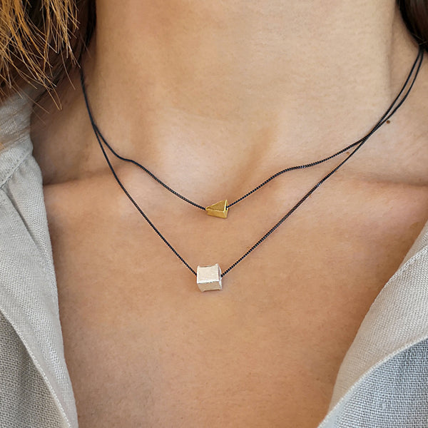 Set of 2 Geometric Necklaces! Triangle and cube pendany