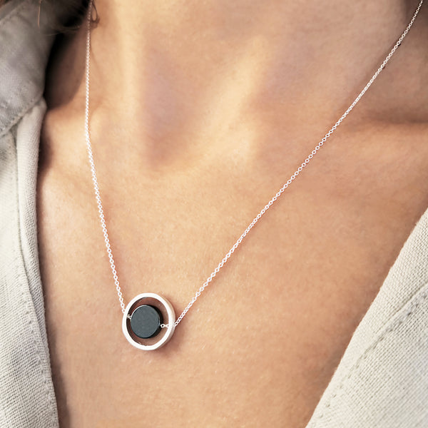 Hematite Silver Necklace in minimal style!