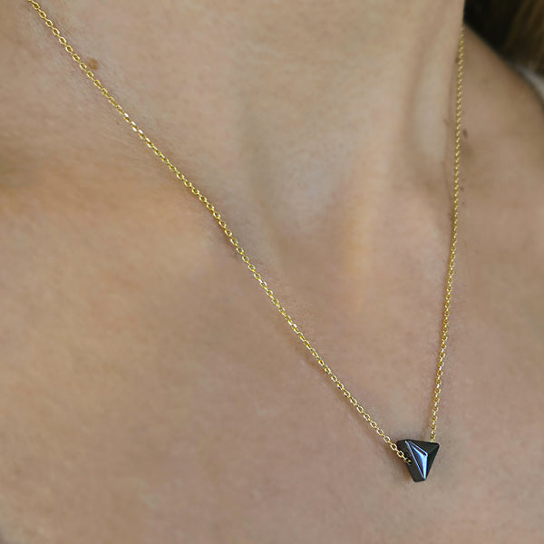 Silver Necklace with a hematite in triangle