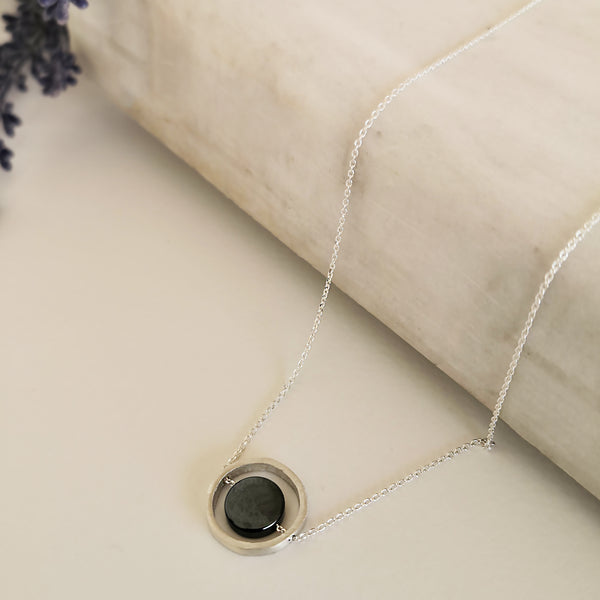 Hematite Silver Necklace in minimal style!