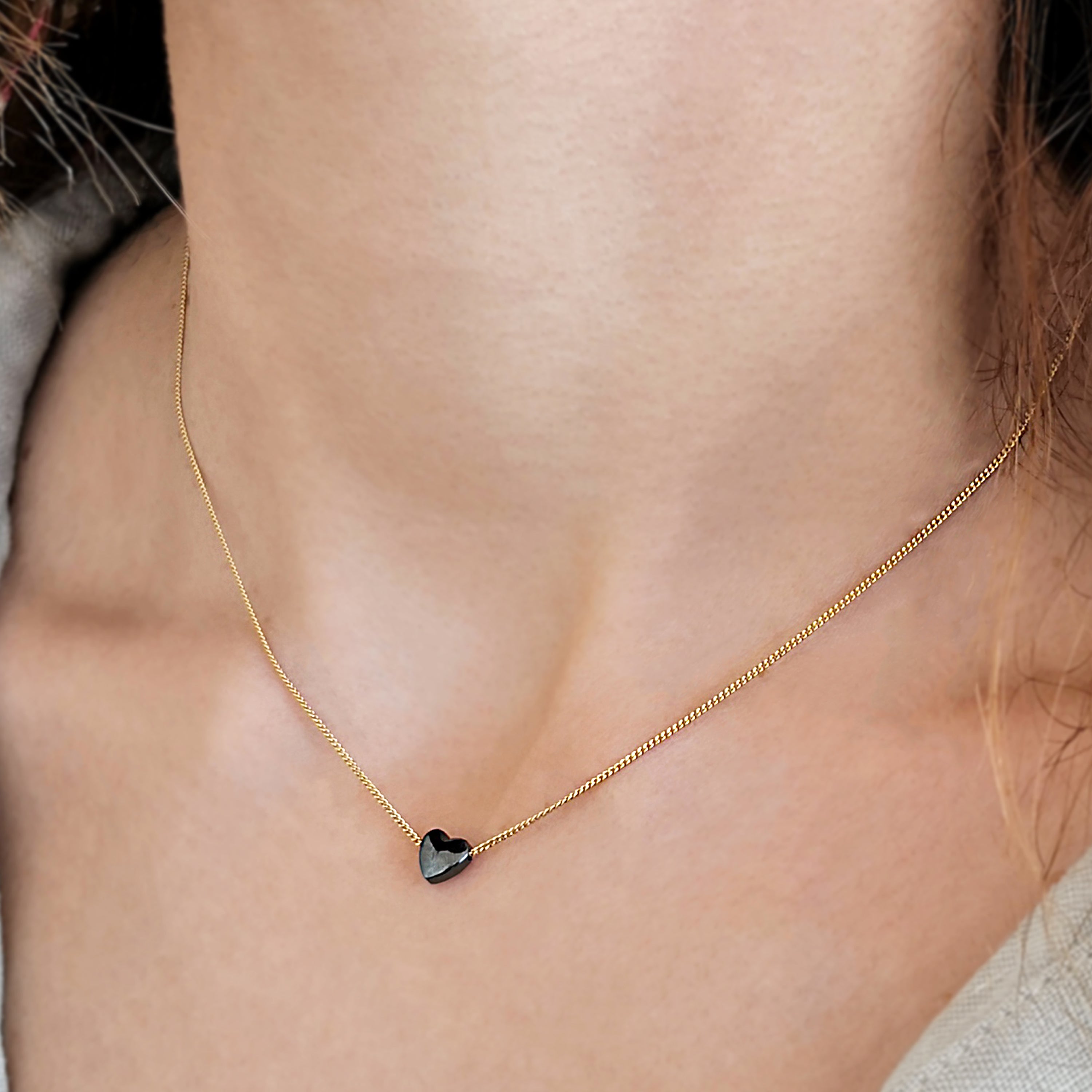 Hematite Heart Necklace in minimal style. Silver 925