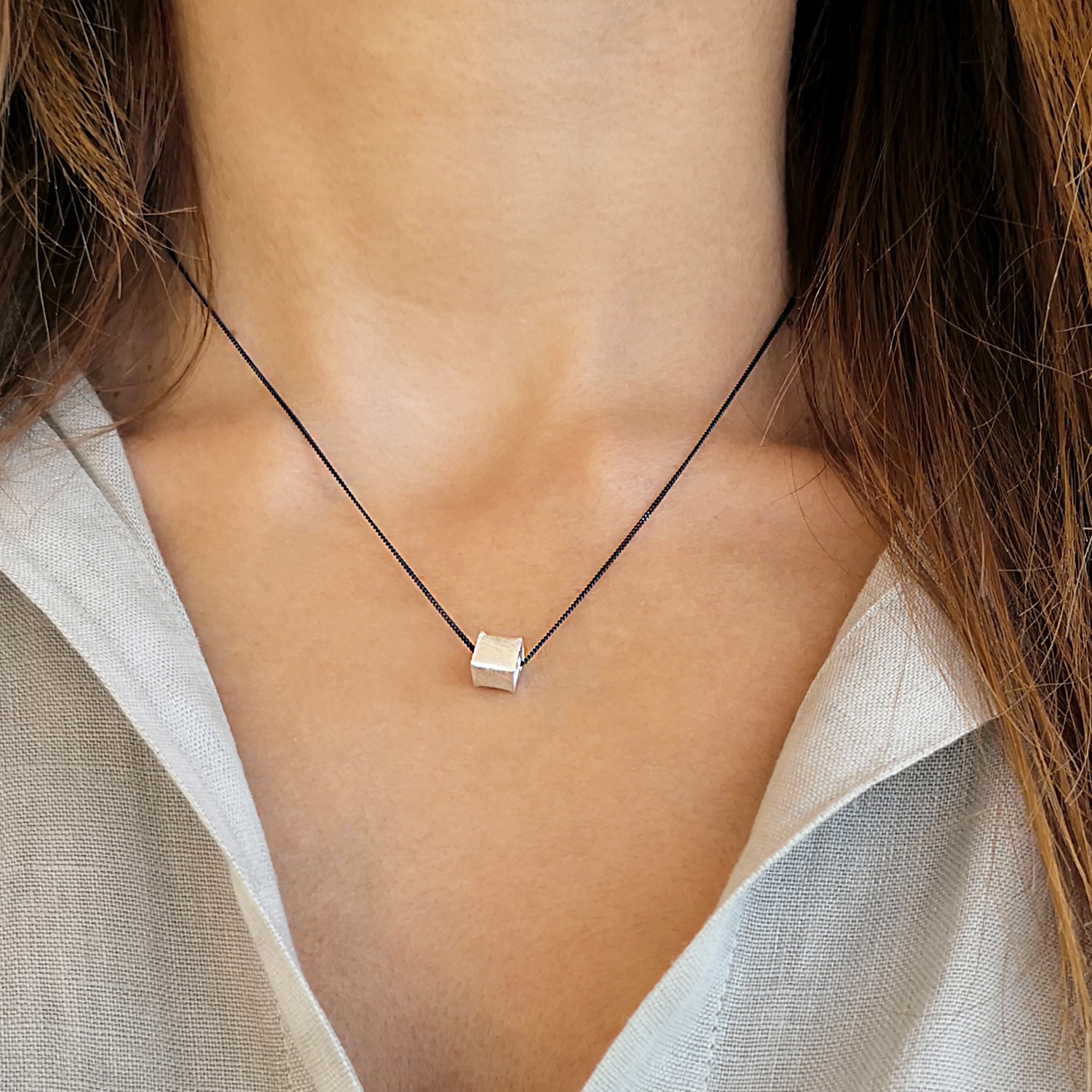 Silver Cube Minimalist necklace