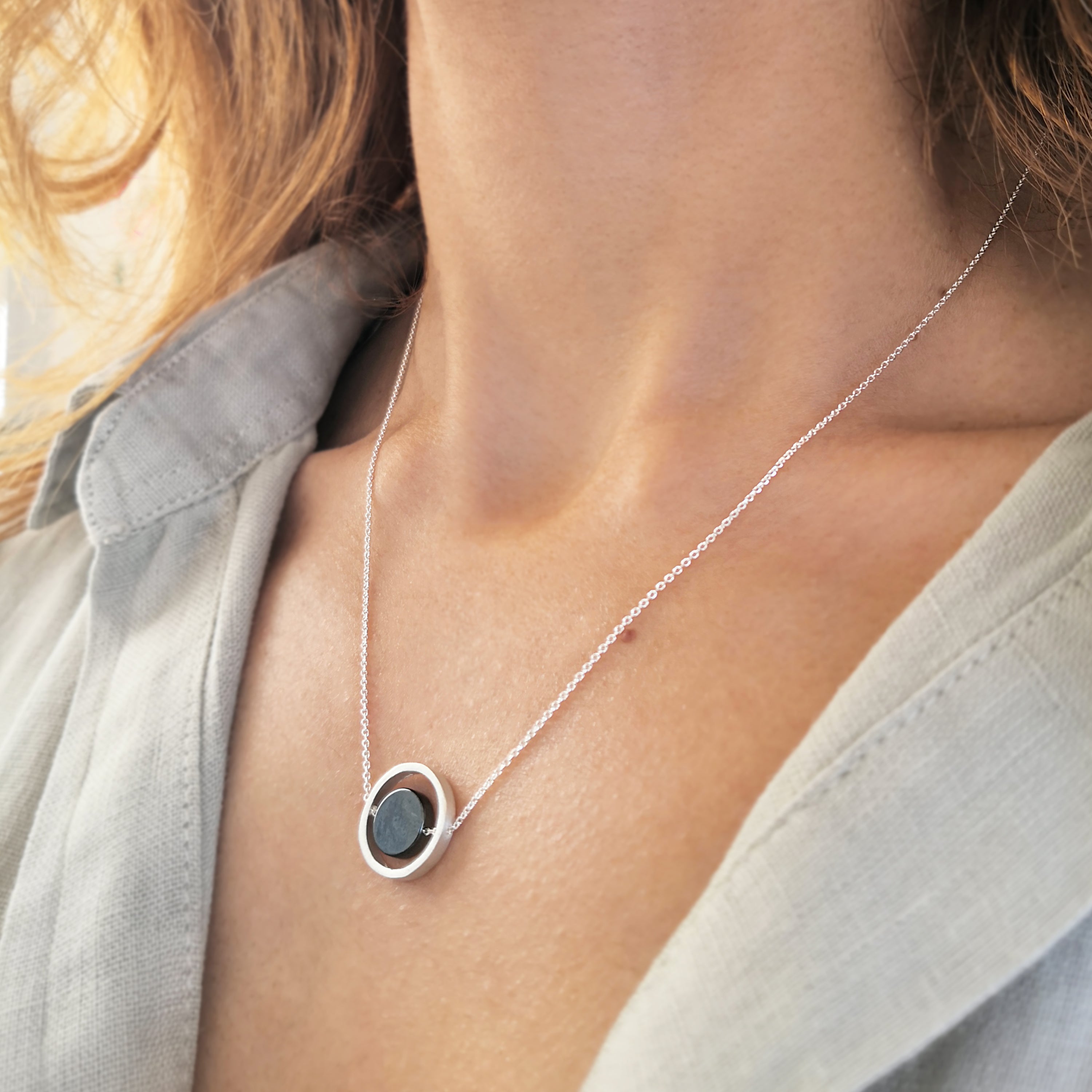 Hematite Silver Necklace in minimal style!