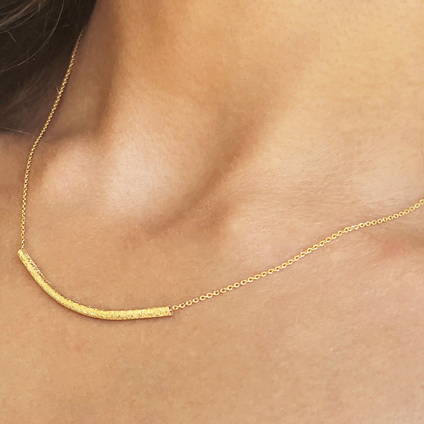 Dainty Bar Necklace with a shiny tube! Silver 925