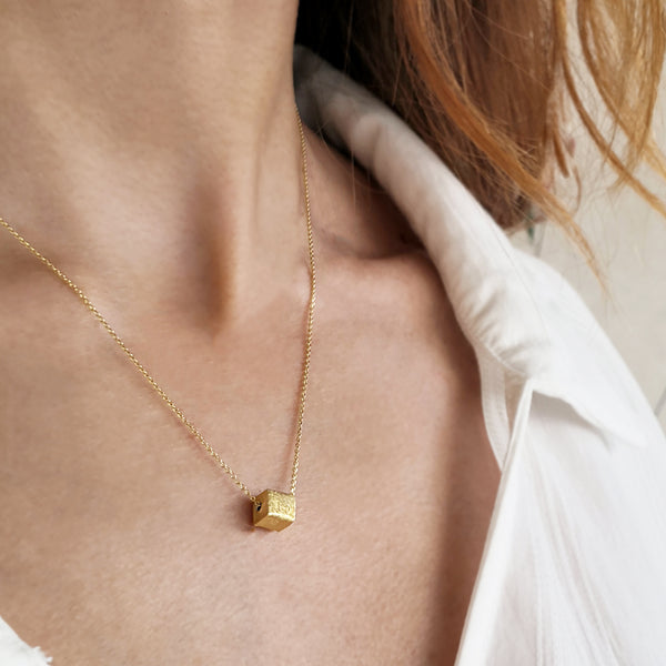Geometric Necklace with a Cube Pendant