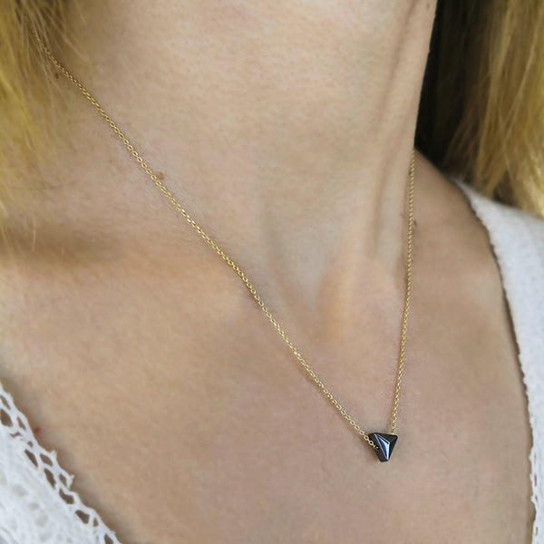 Silver Necklace with a hematite in triangle