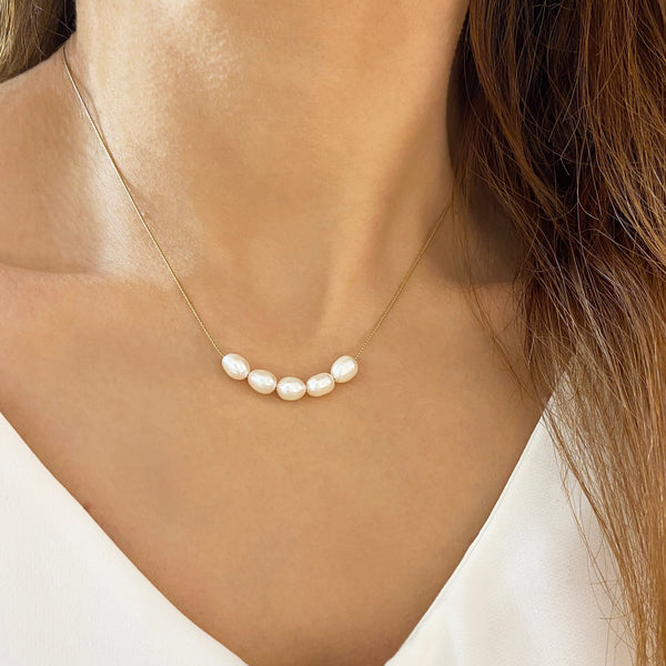 Oval Genuine Pearl necklace - Wedding Jewelry