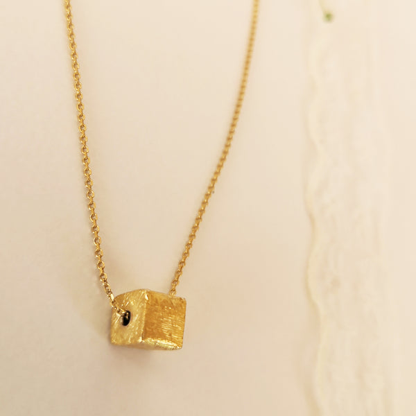 Geometric Necklace with a Cube Pendant