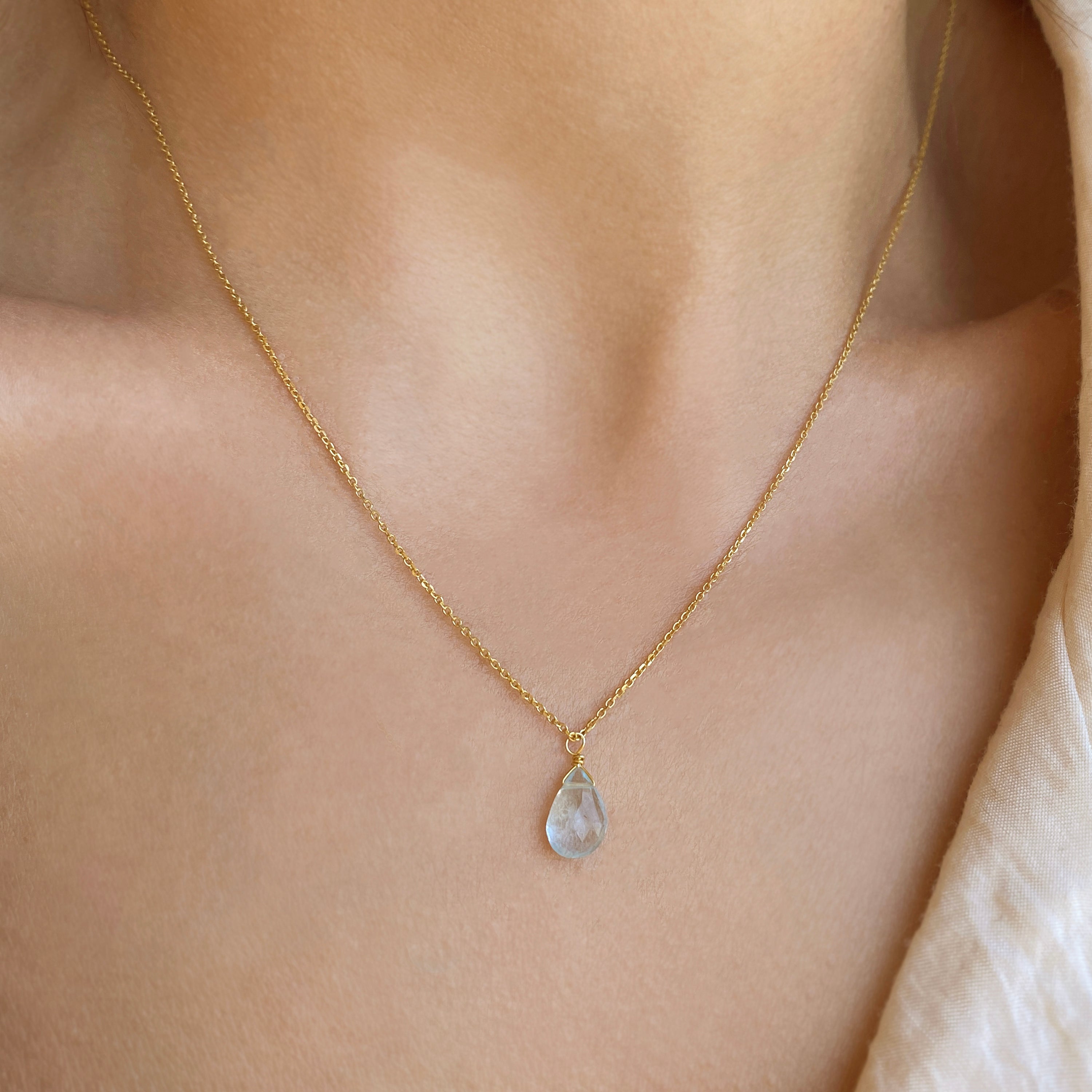 Aquamarine Necklace with an Aquamarine teardrop Pendant