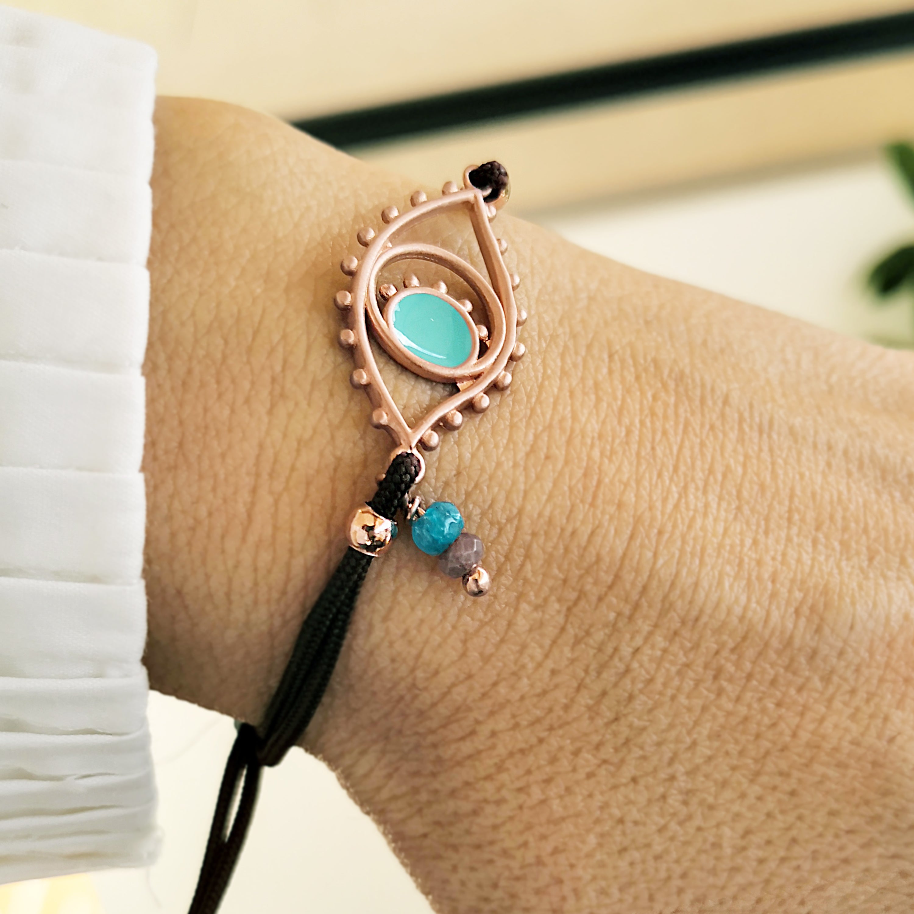Rose Gold Evil Eye Bracelet with Macrame