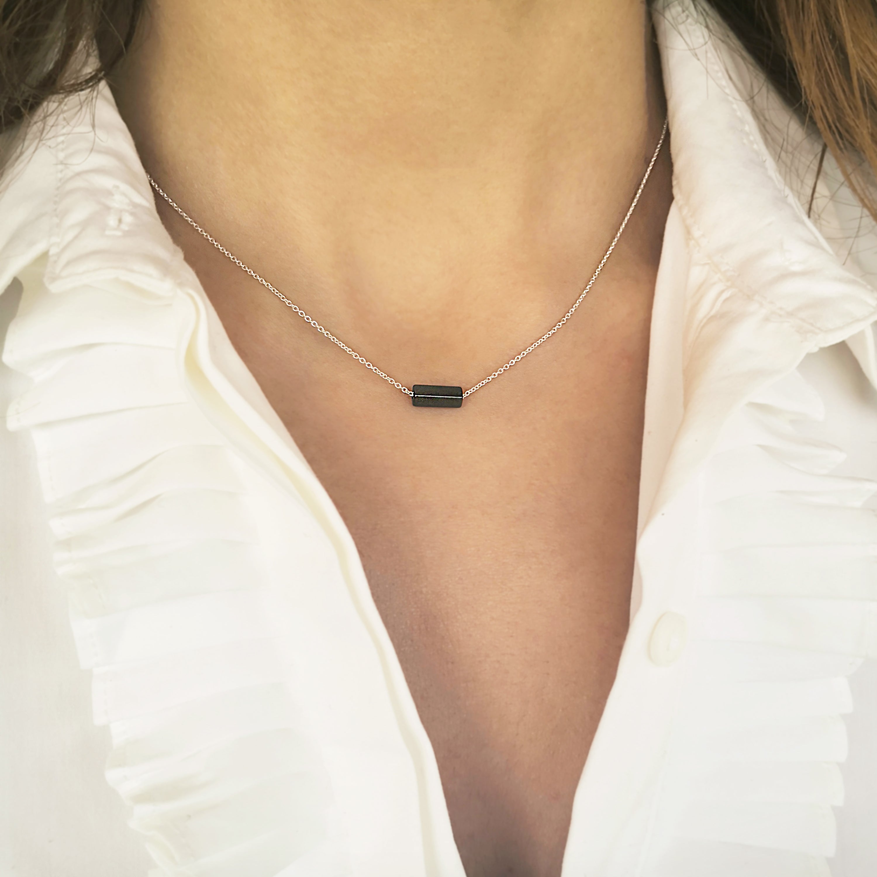 Hematite bar necklace - Geometric Pendant