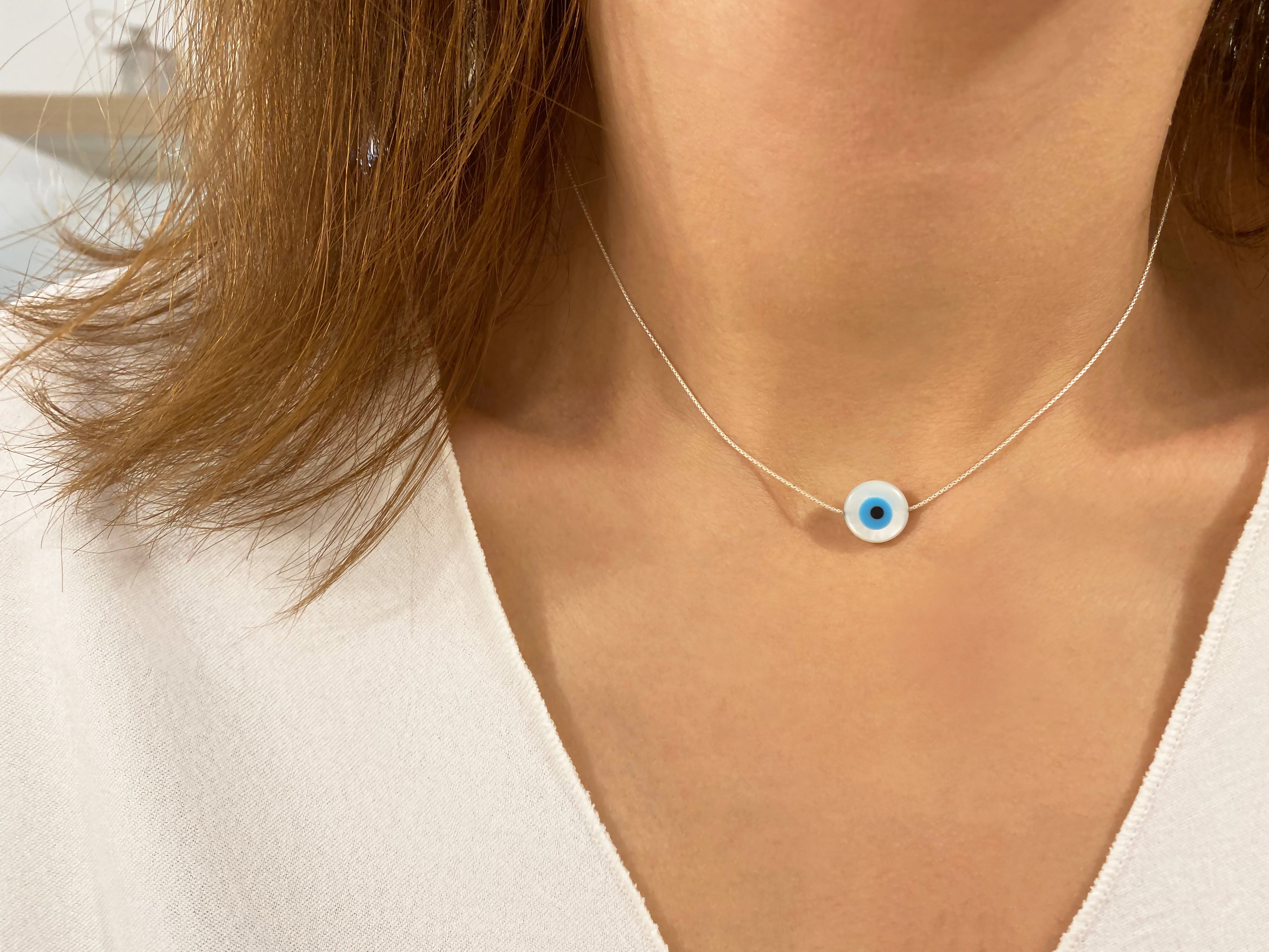 Evil Eye Choker Necklace - Silver 925 - Mother of Pearl