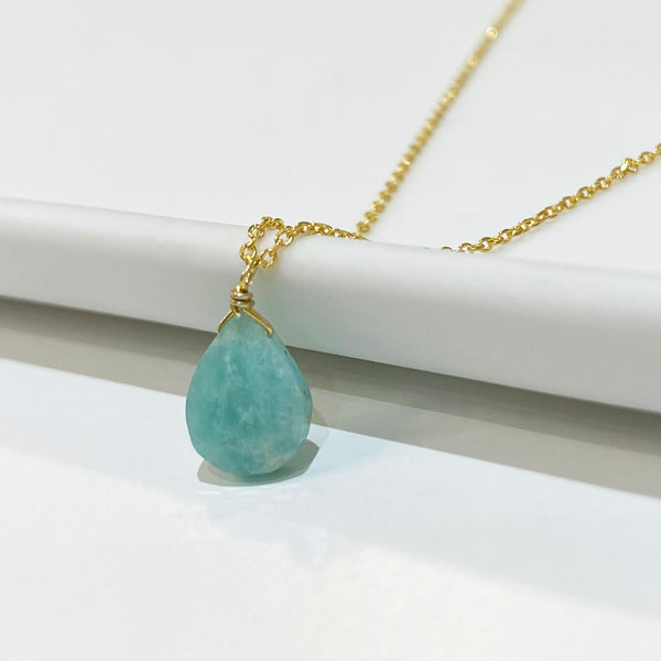 Amazonite Teardrop Necklace with Real Amazonite Gem and sterling silver 925