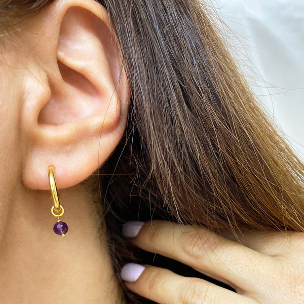 Tiny gem hoop earrings - Pearl- Peridot- Amethyst