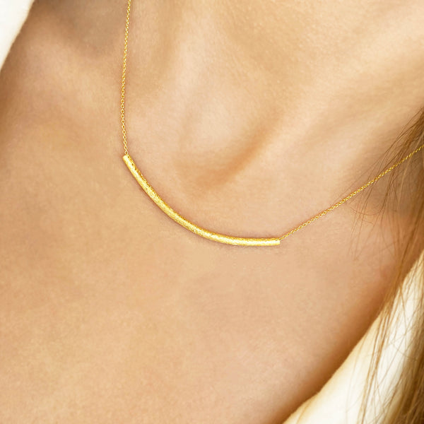 Dainty Bar Necklace with a shiny tube! Silver 925