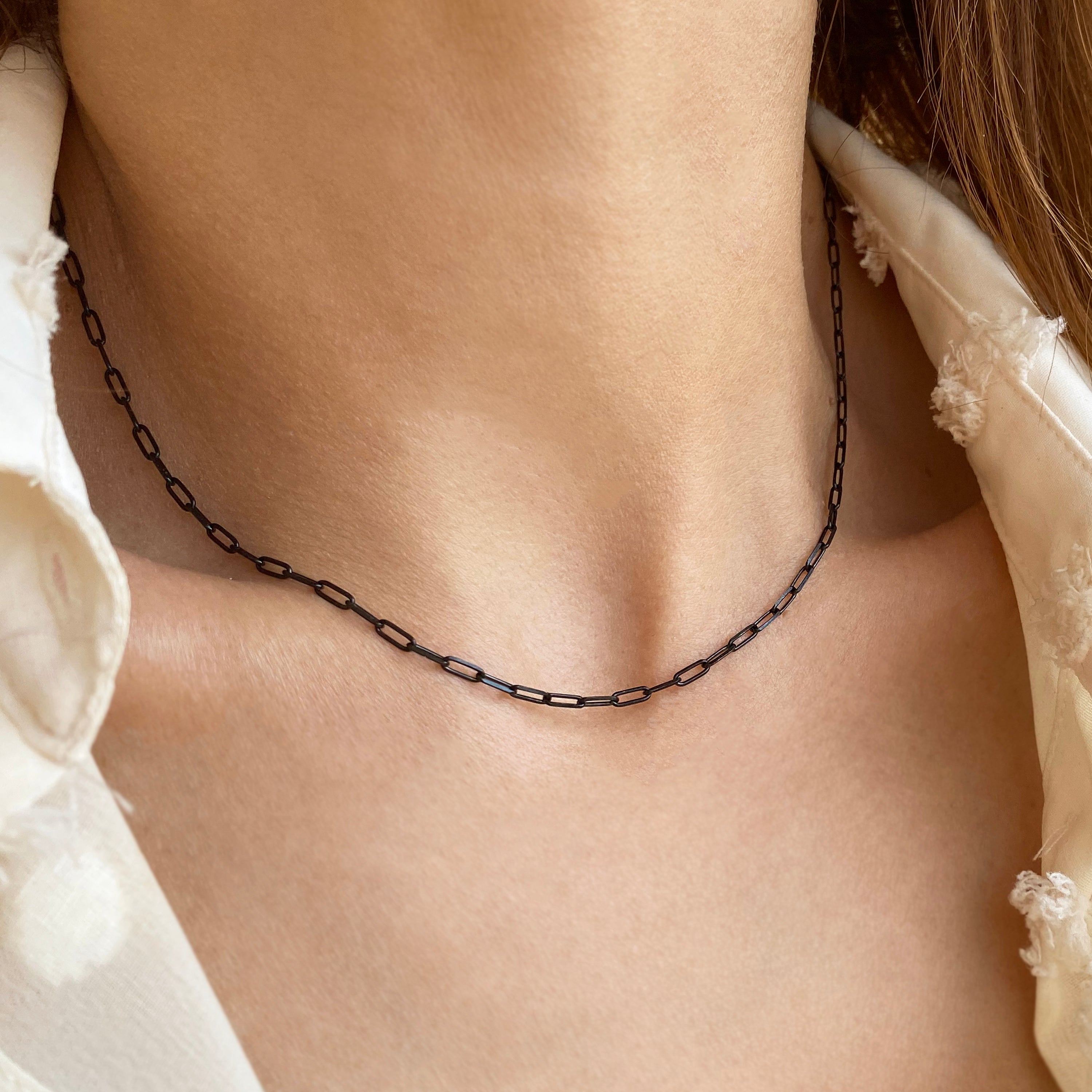 Black Chain Choker with a Paperclip Chain Necklace