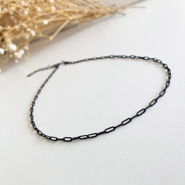 Black Chain Choker with a Paperclip Chain Necklace