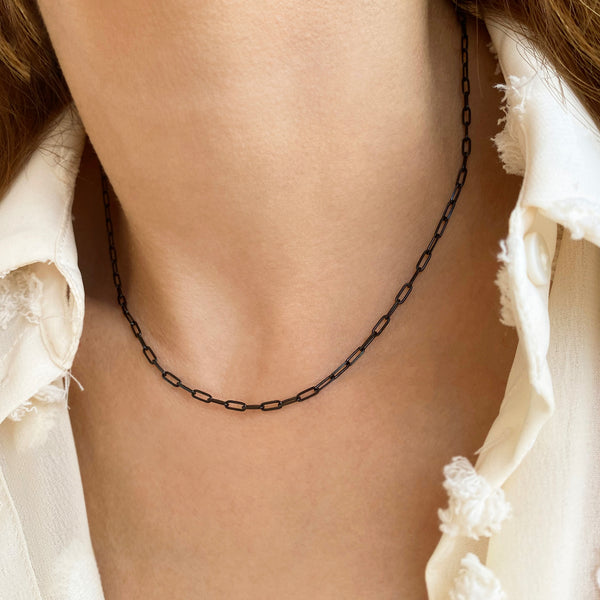 Black Chain Choker with a Paperclip Chain Necklace