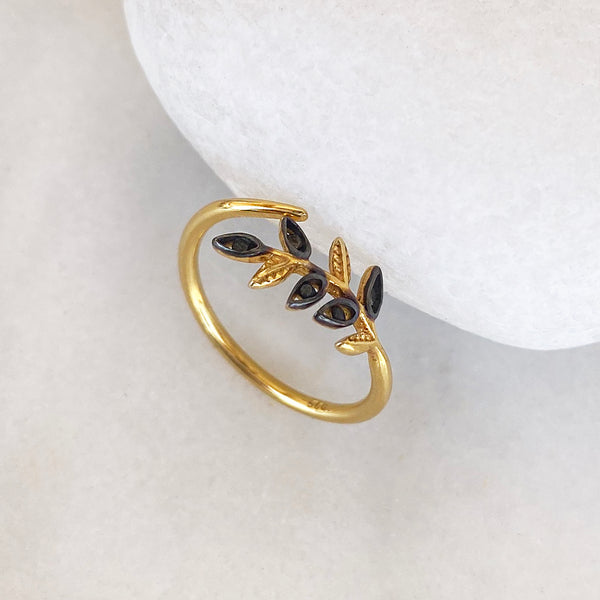 Botanical Ring - Olive Branch  Ring - Sterling silver 925 that is gold filled (24K)