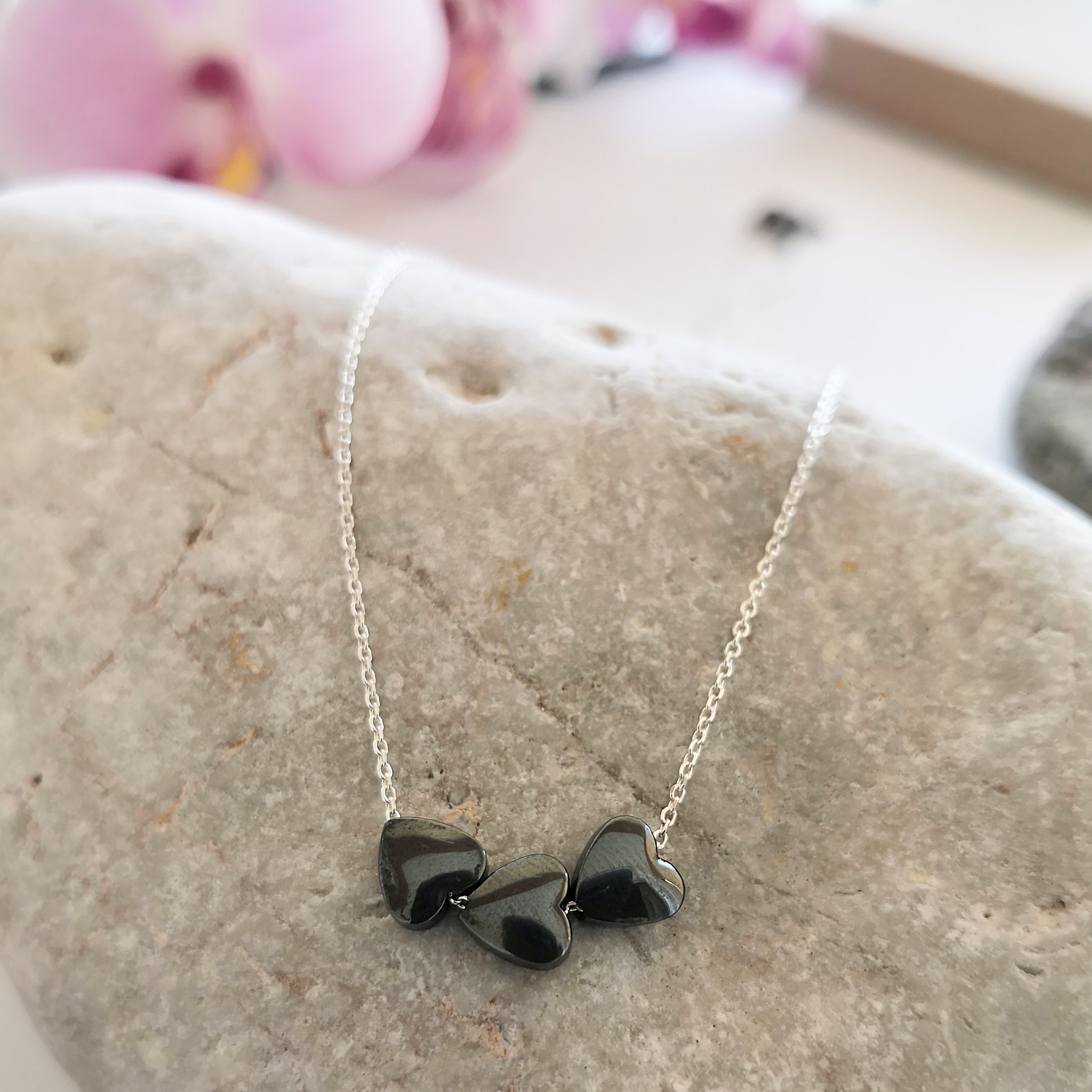 3 hematite hearts necklace