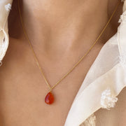 Carnelian Gemstone Teardrop Necklace. Sterling silver 925