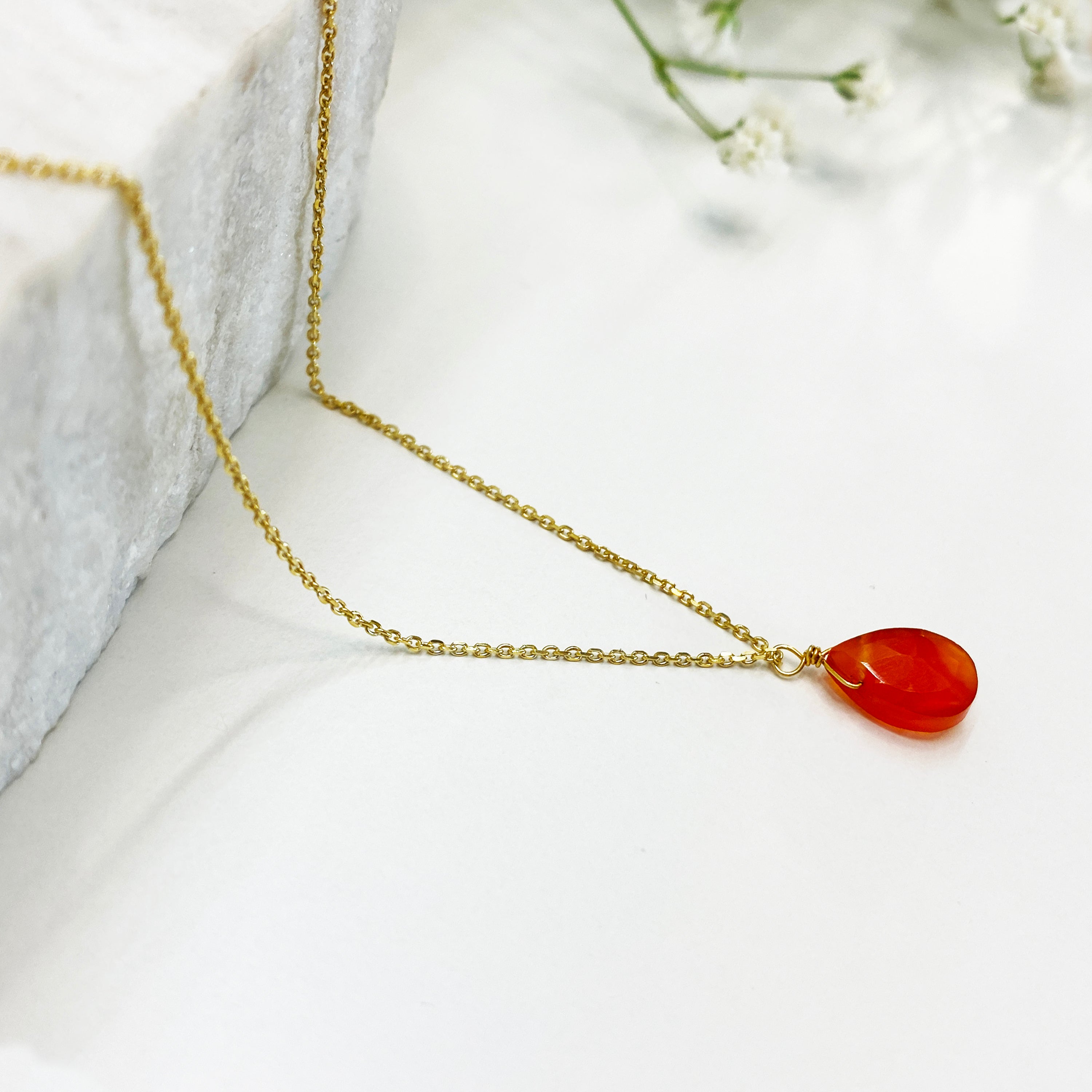 Carnelian Teardrop Necklace with Real carnelian Gem | Sterling silver 925