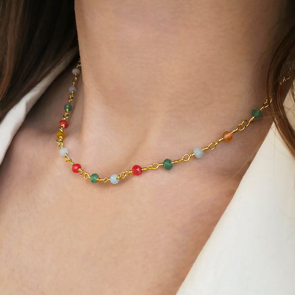 Rosary Necklace with colourfull agate gemstones