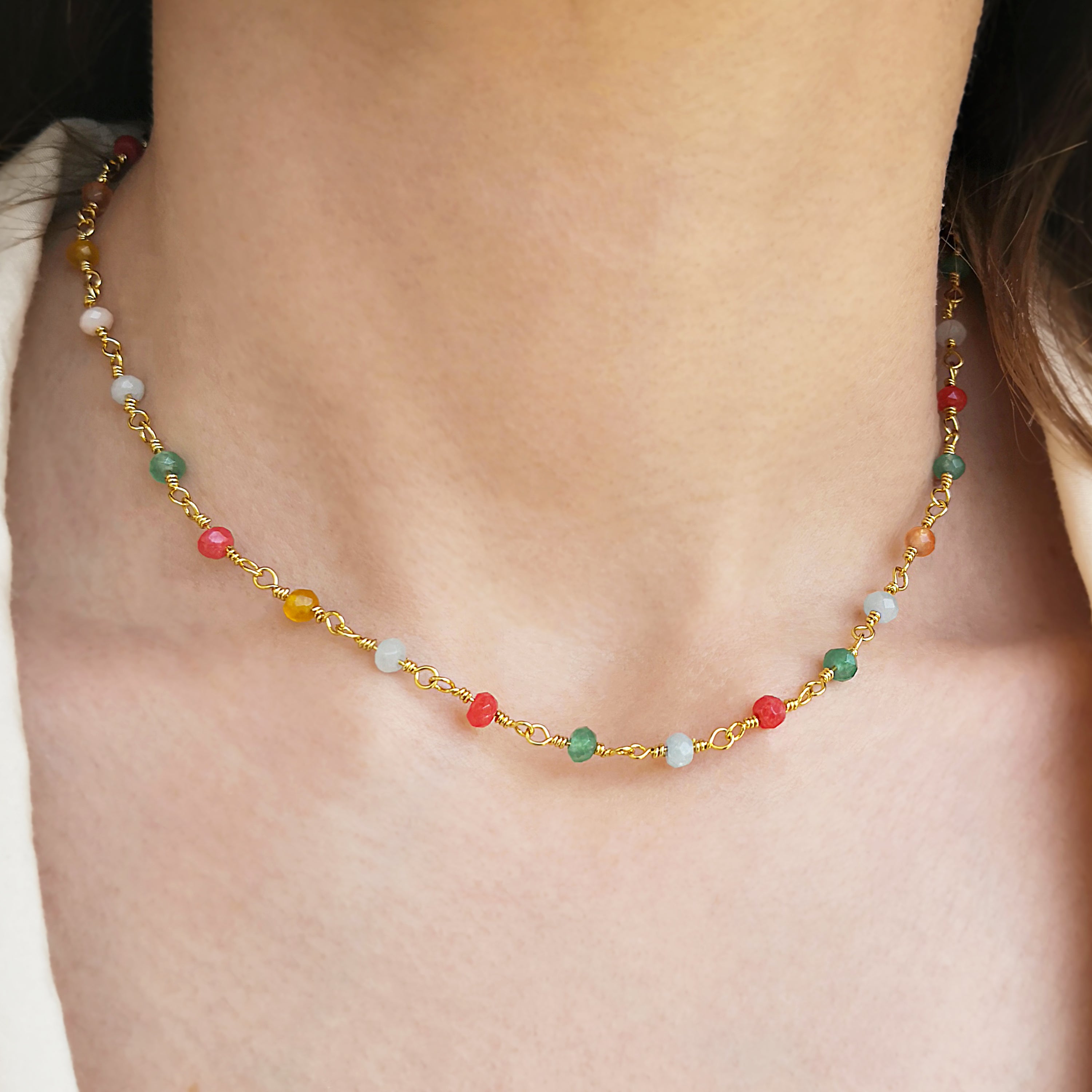 Rosary Necklace with colourfull agate gemstones