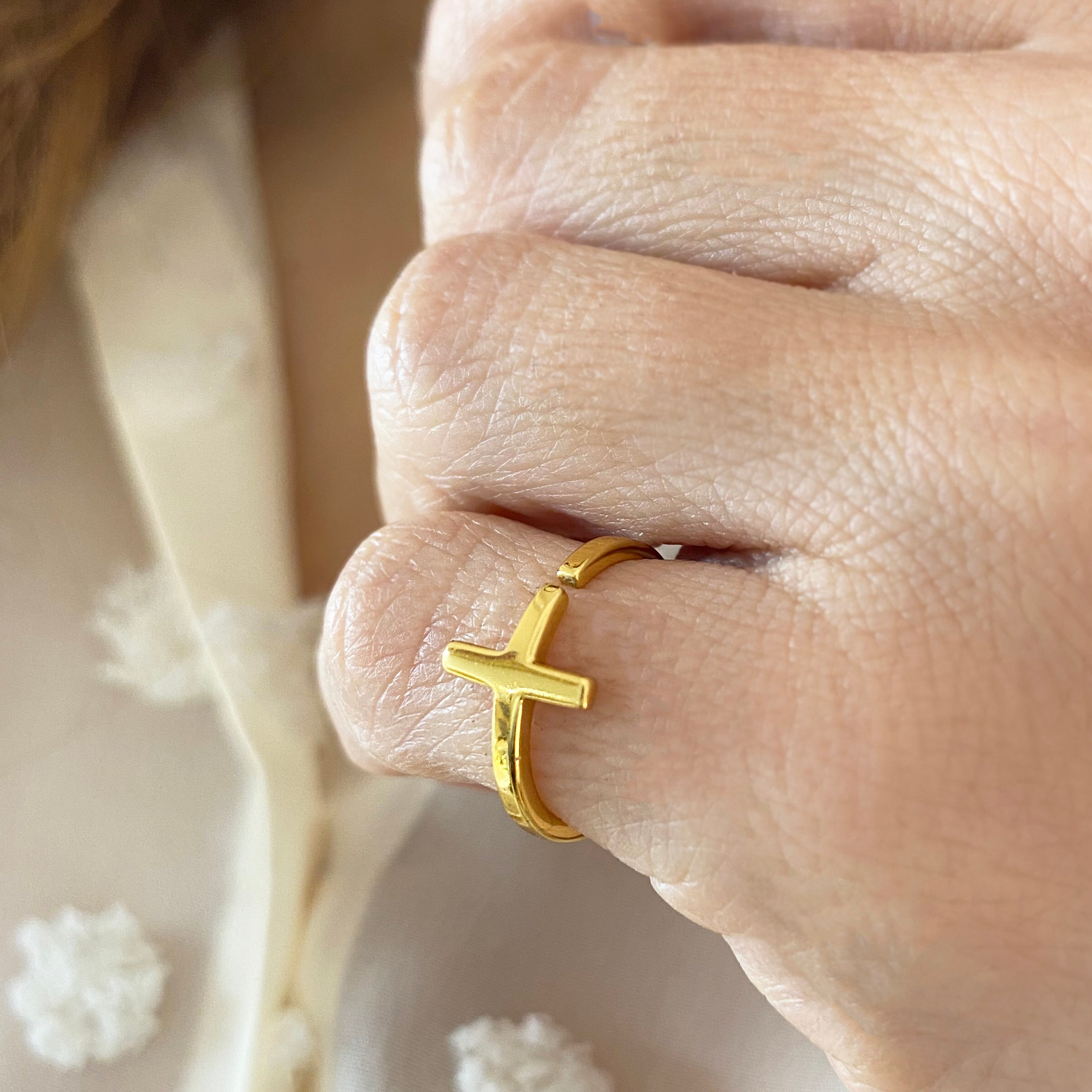 Dainty Cross Ring - Minimalist & Adjustable Ring