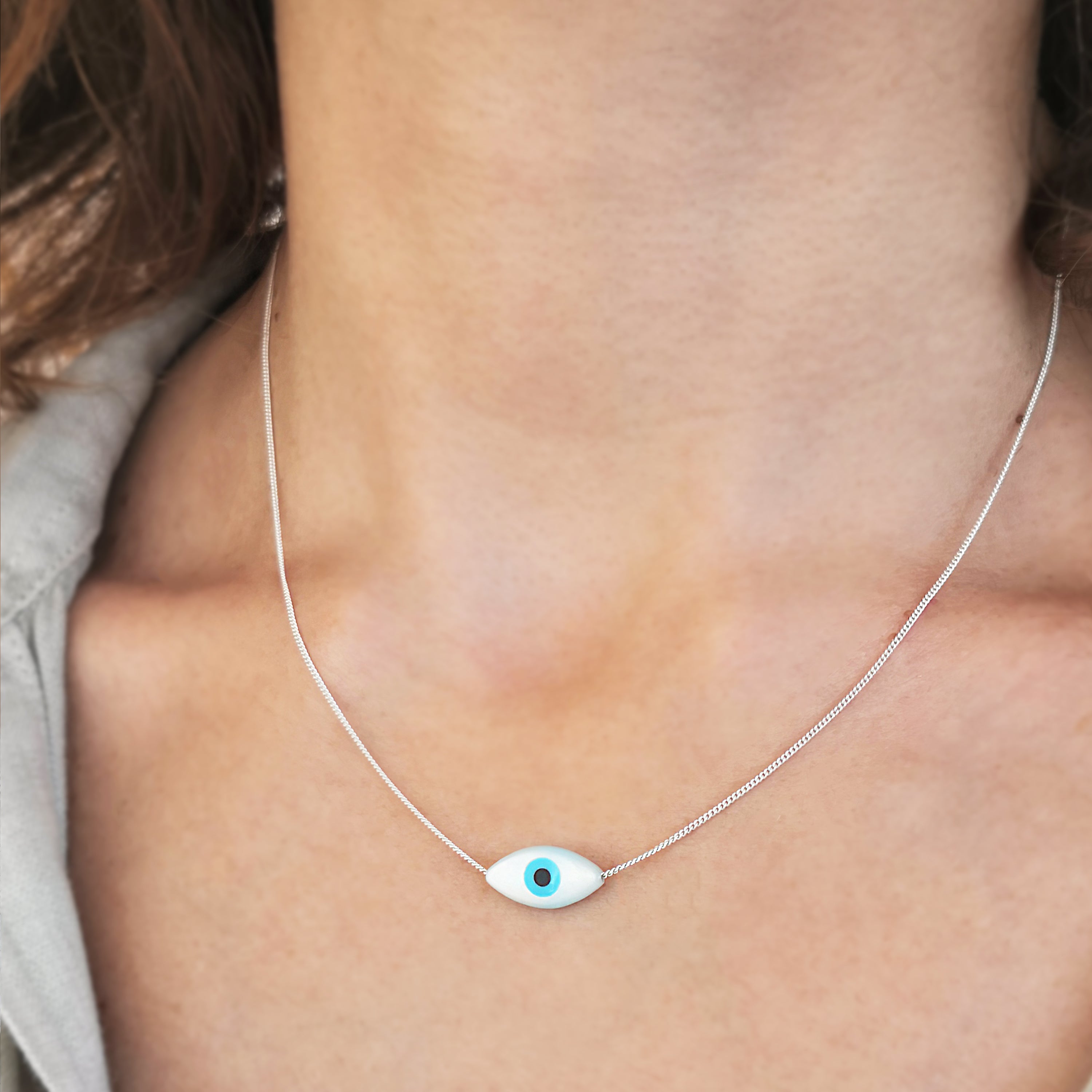 Mother of Pearl Evil Eye Necklace