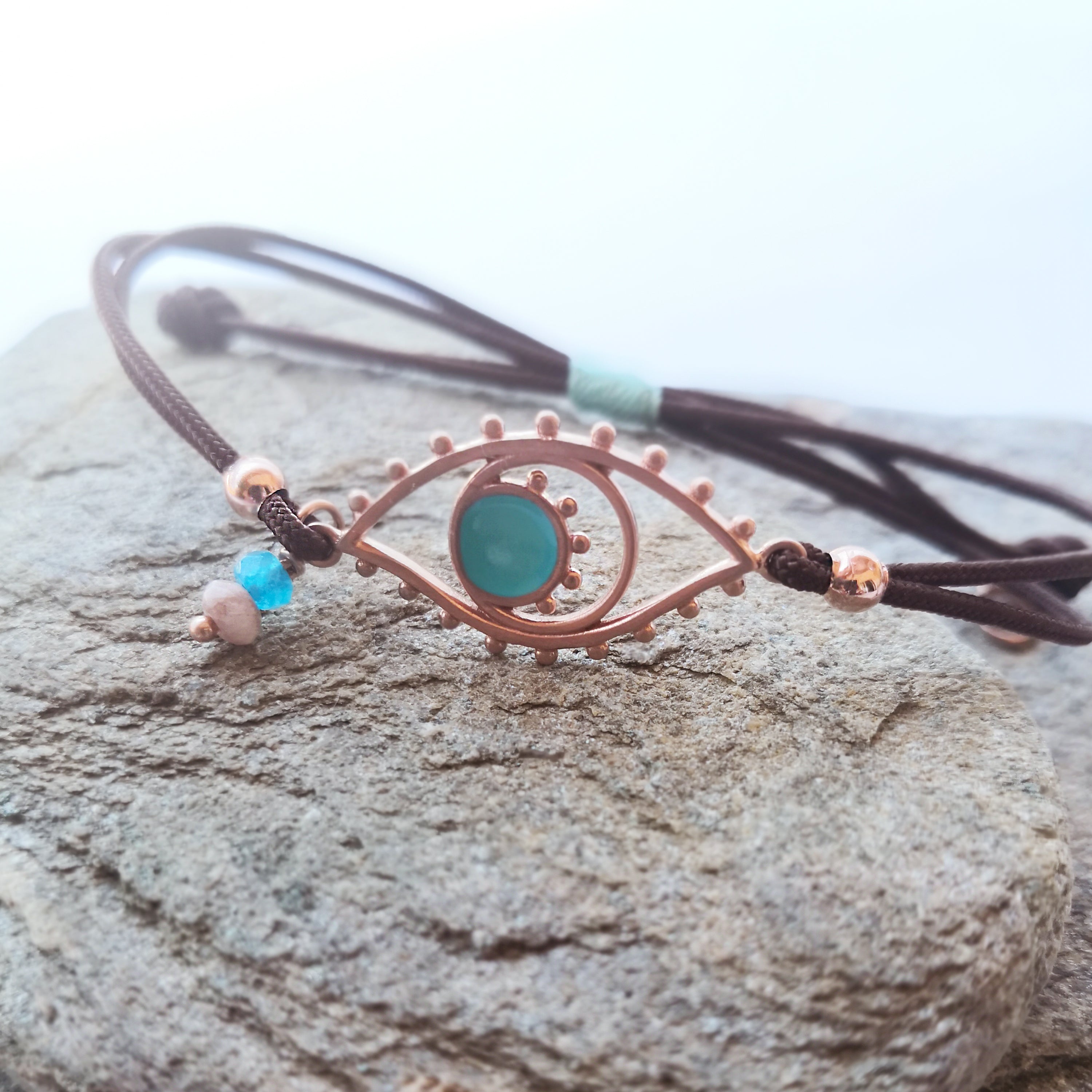 Rose Gold Evil Eye Bracelet with Macrame