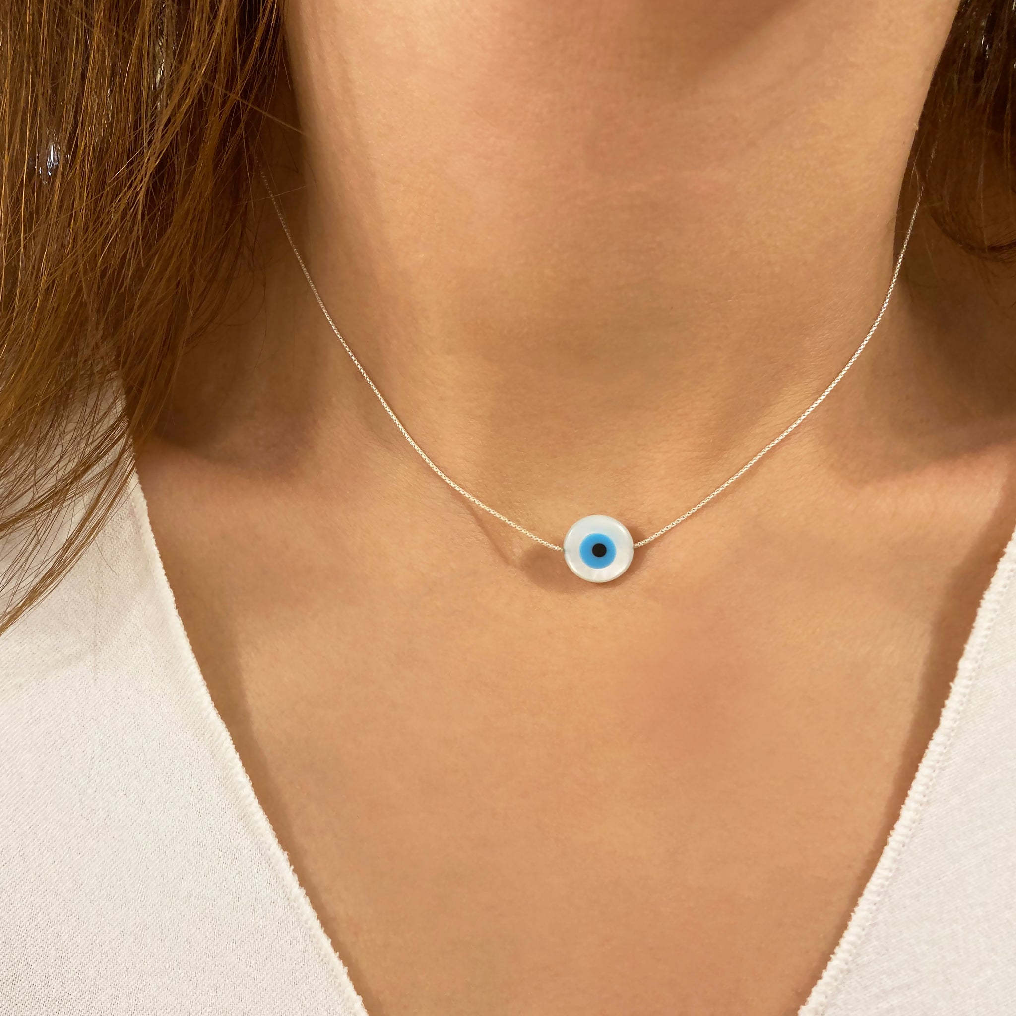 Evil Eye Choker Necklace - Silver 925 - Mother of Pearl