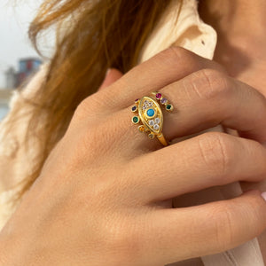 Colourful evil eye ring with zircons - Evil Eye Protection Ring