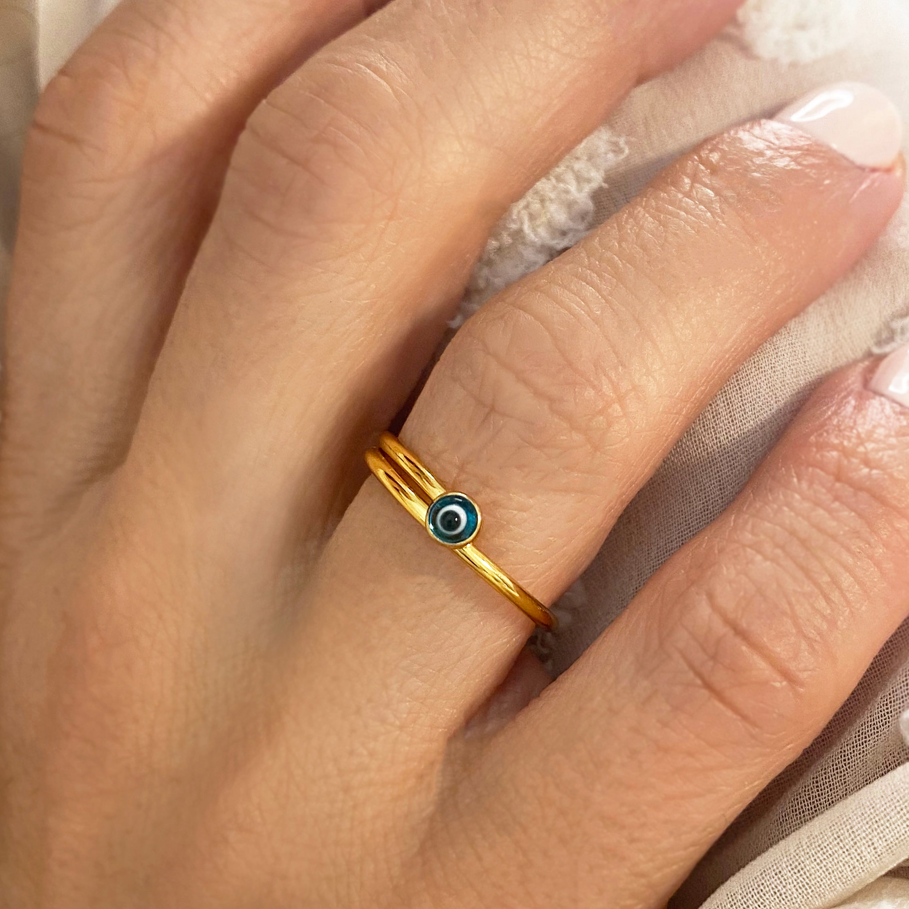 Gold Evil Eye Ring! Adjustable Minimalist Ring! Sterling Silver 925