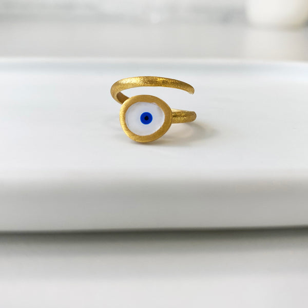 Greek Gold Evil Eye Ring - One Size ring