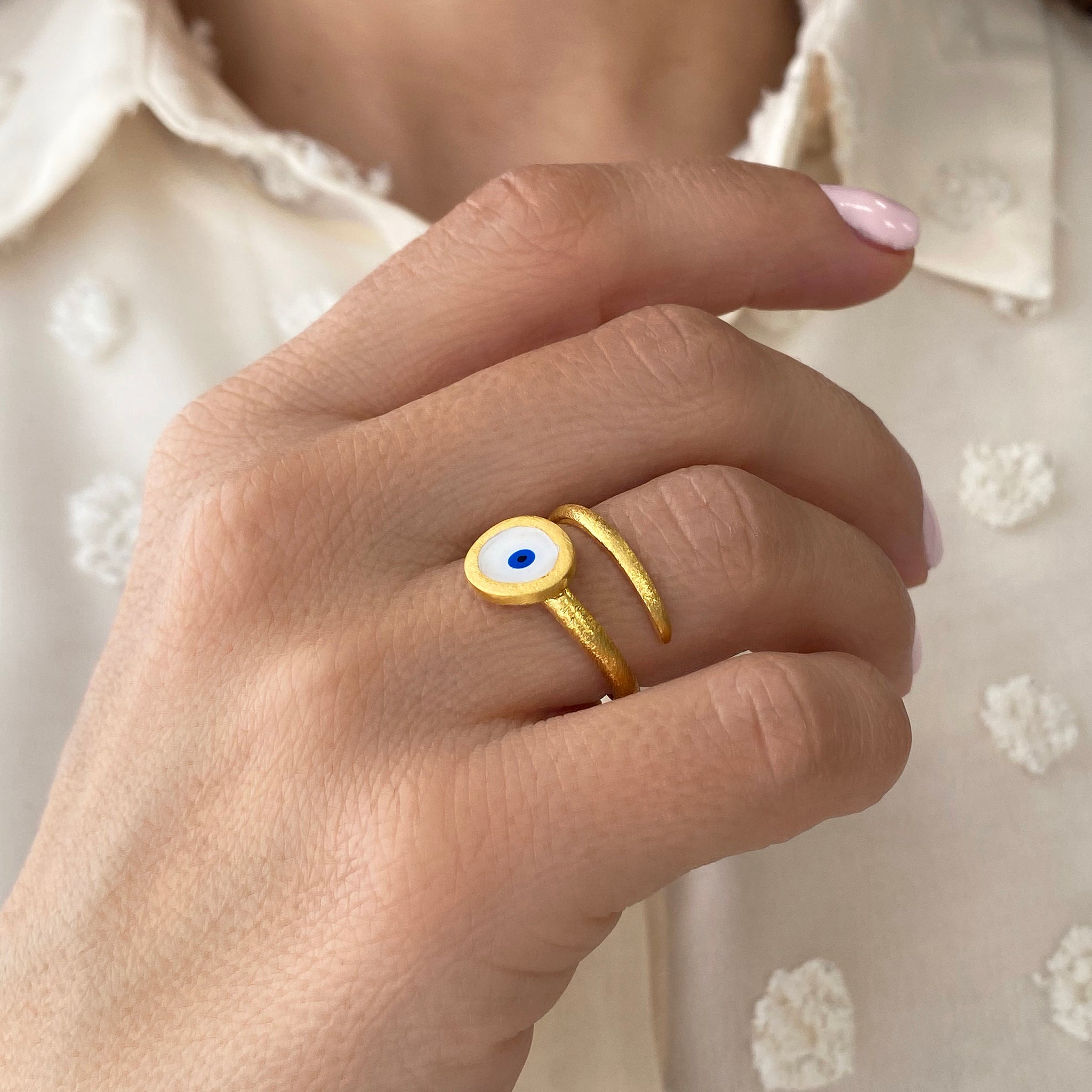 Greek Gold Evil Eye Ring - One Size ring