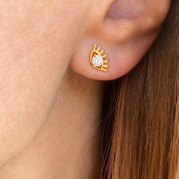 Tiny evil eye stud earrings - Silver 925 & Cubic Zirconia