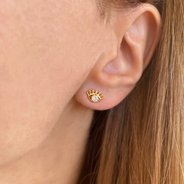 Tiny evil eye stud earrings - Silver 925 & Cubic Zirconia