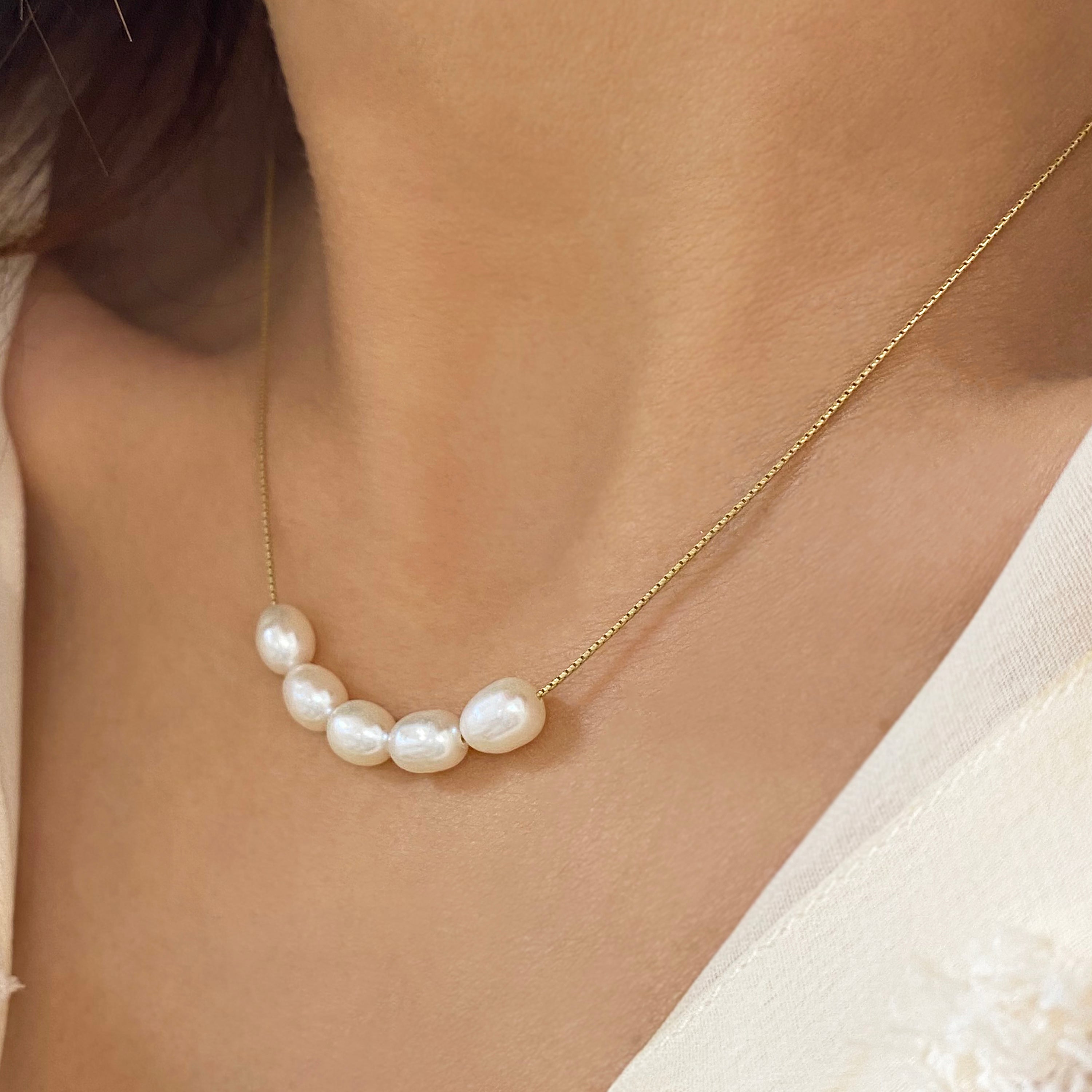 Oval Genuine Pearl necklace - Wedding Jewelry