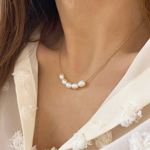 Oval Genuine Pearl necklace - Wedding Jewelry
