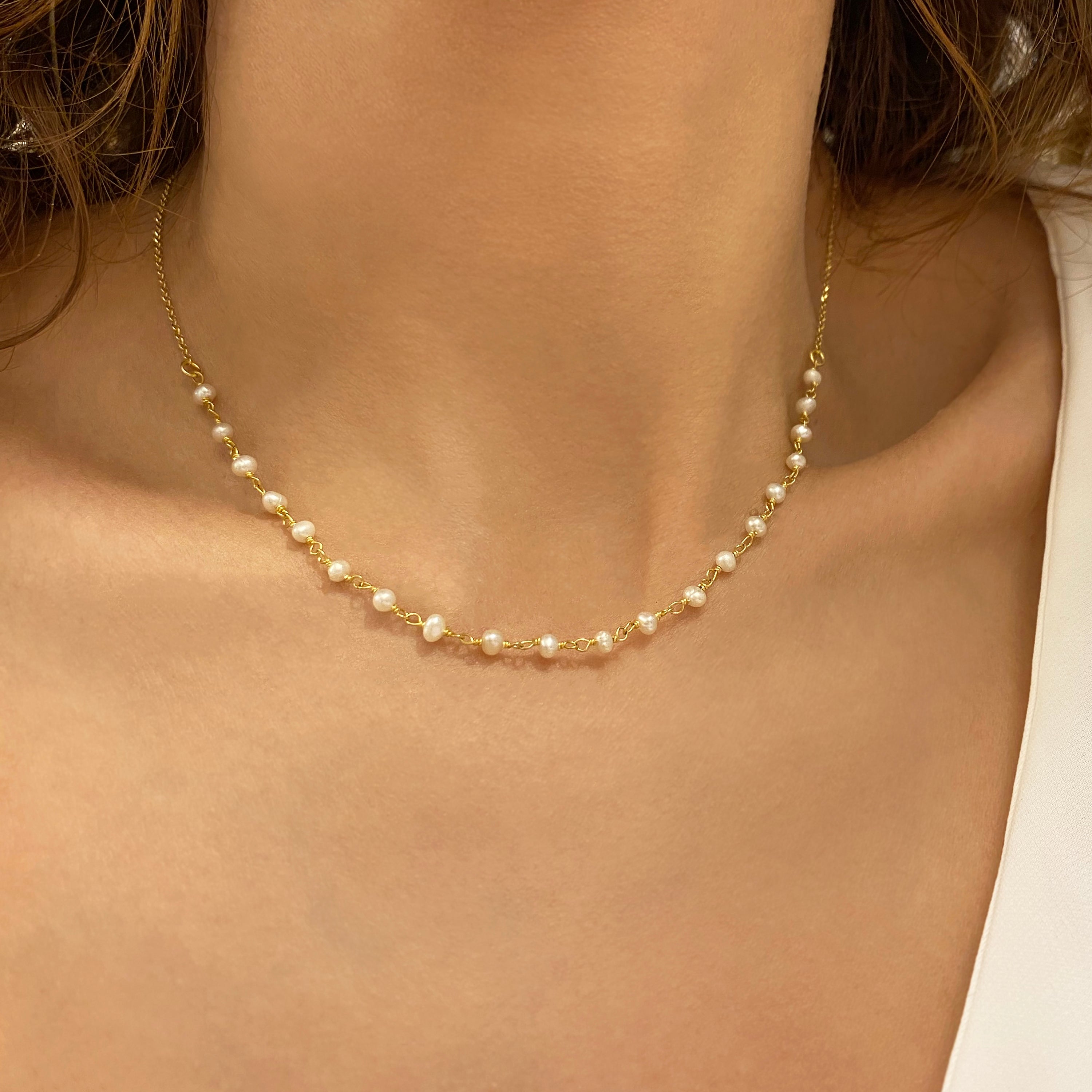 Real Pearl necklace - Choker with genuine white pearls